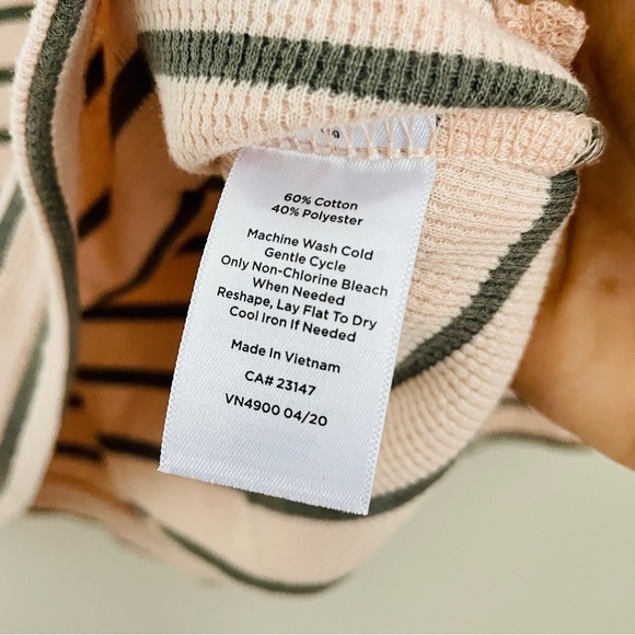 T by Talbots Funnel Neck Striped Top Waffle Blush Pink Olive Green - Picture 4 of 6